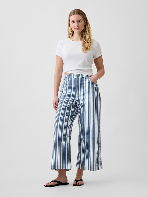 Image number 5 showing, High Rise Stripe Wide-Leg Crop Jeans