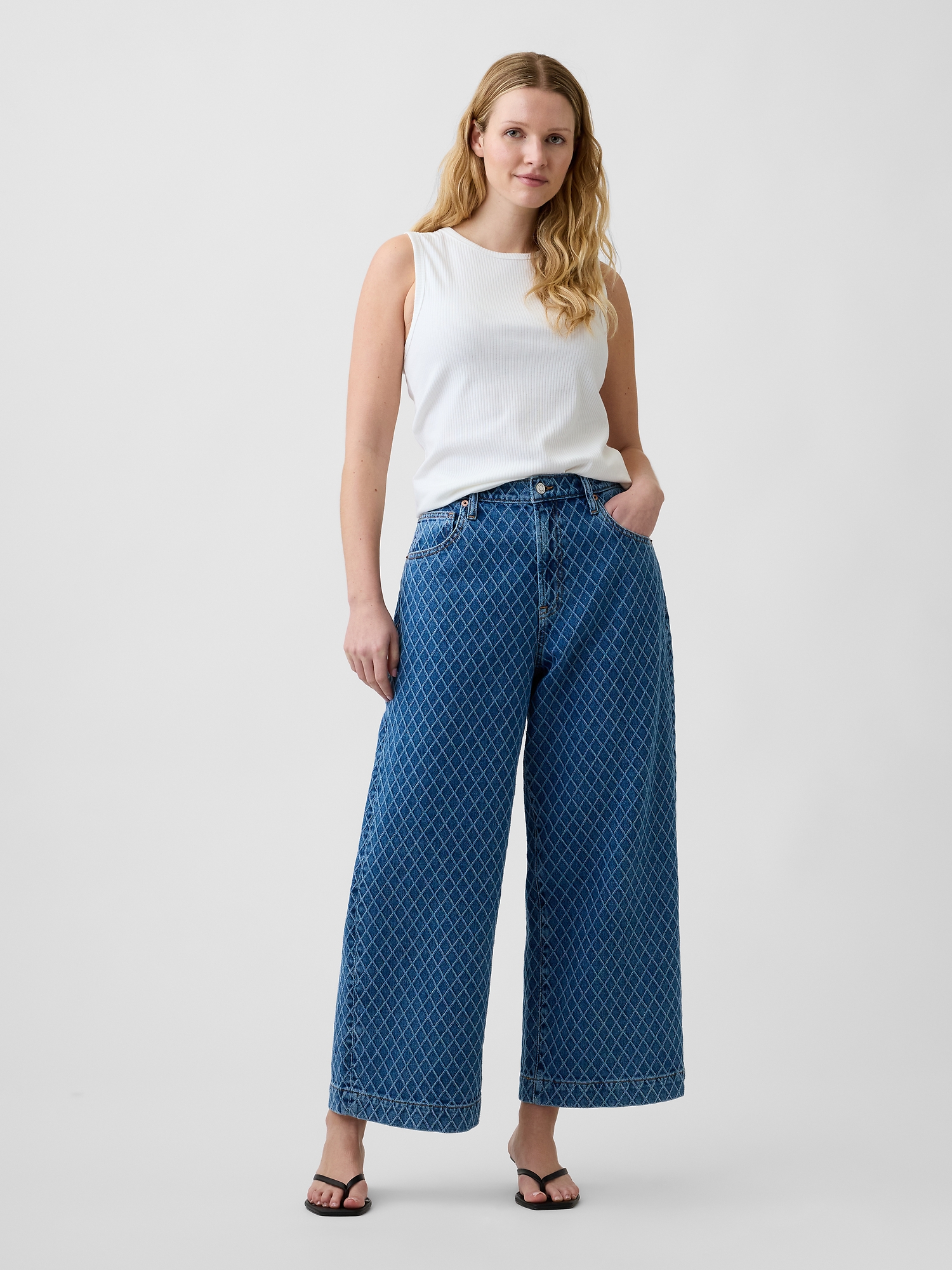 High Rise Wide-Leg Textured Crop Jeans | Gap Factory