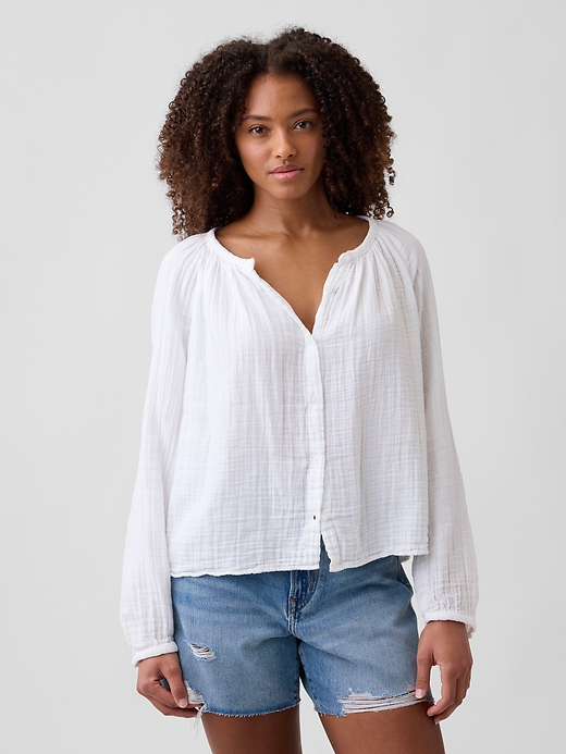 Image number 1 showing, Oversized Gauze Top