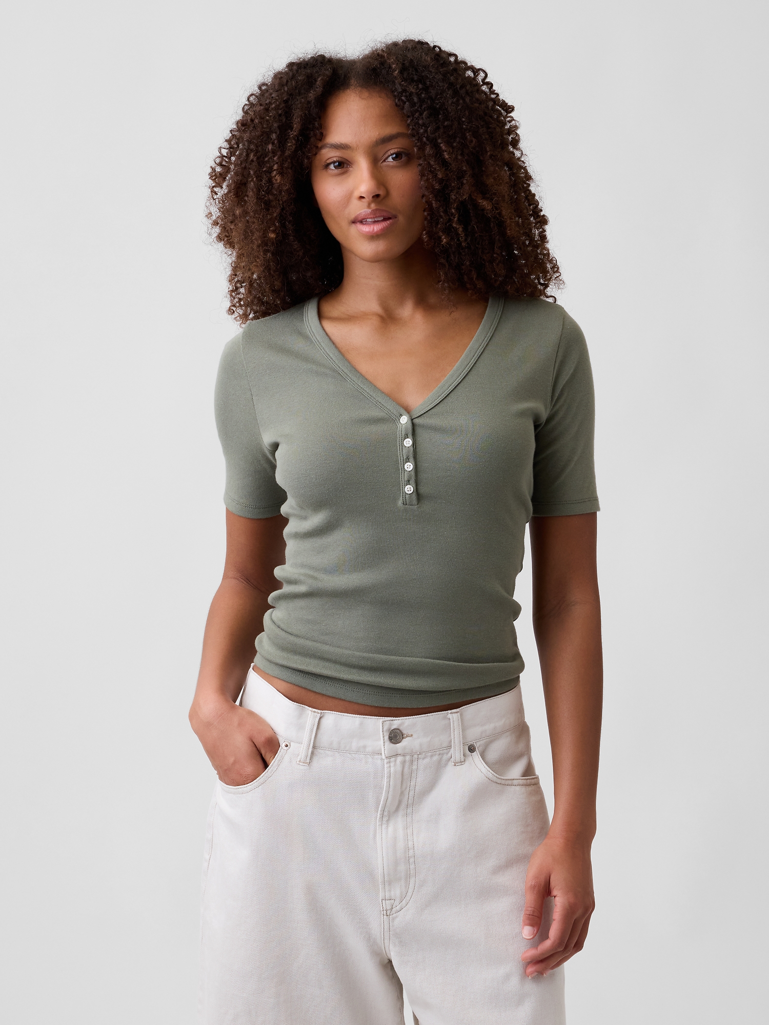 トップス GOOD GRIEF!/SFSC PRINTED HENLEY NECK TOP Modern Ribbed V-Neck Henley Top | Gap Factory