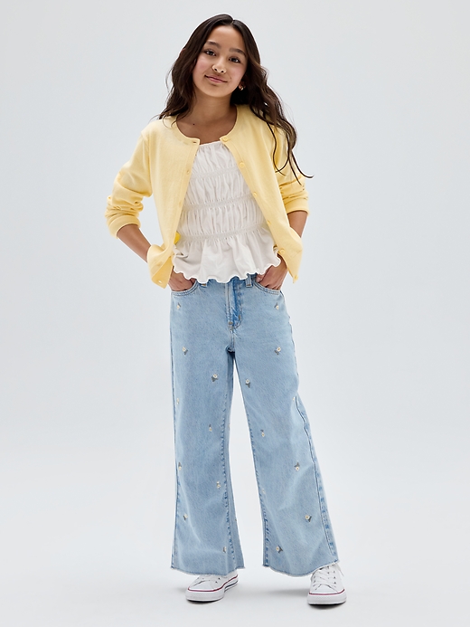 Image number 4 showing, Kids High Rise Embroidered Wide-Leg Jeans