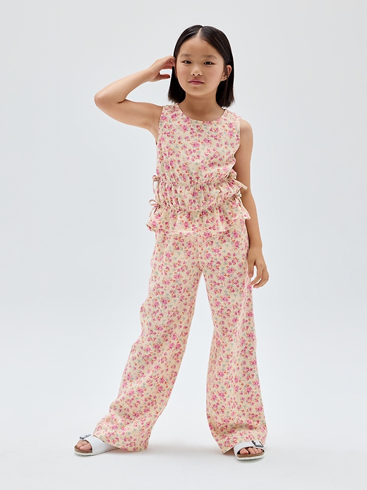 Image number 4 showing, Kids Pull-On Wide-Leg Linen-Blend Pants