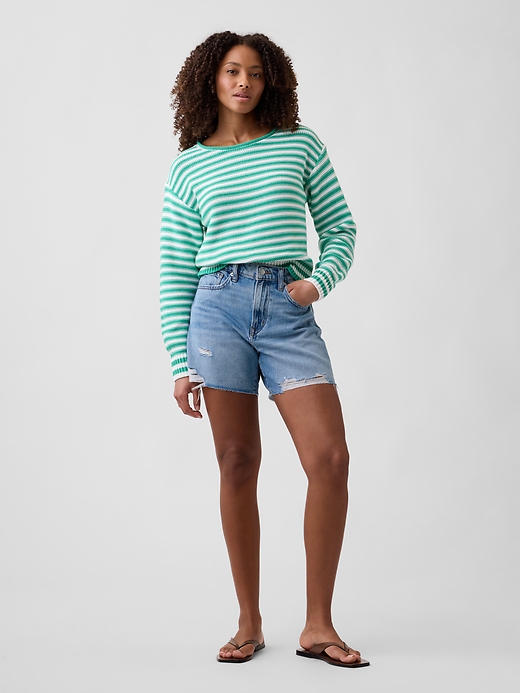 Destructed SuperSoft Denim Midi Shorts | Gap Factory