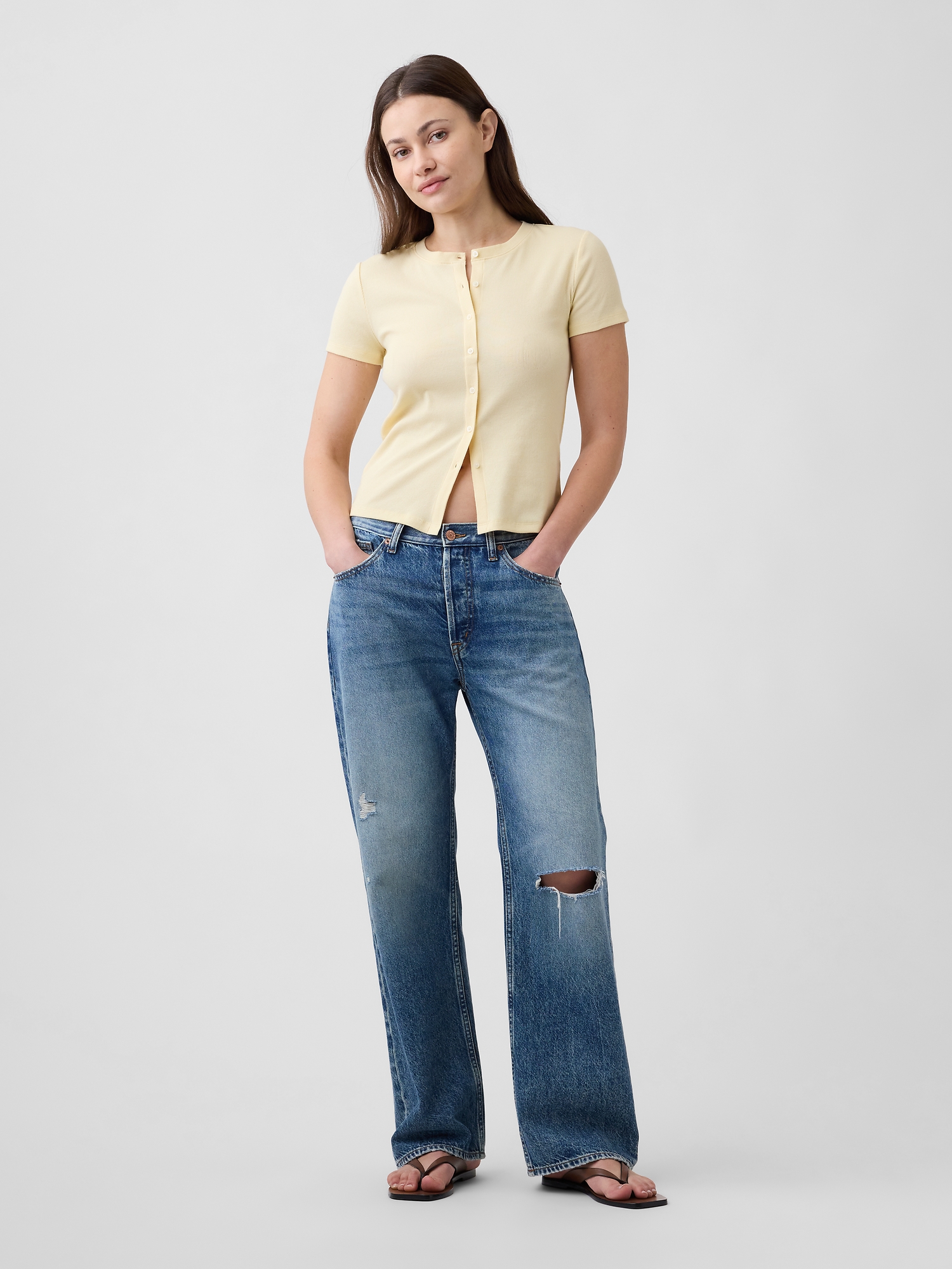 Ribbed Button-Up Top | Gap Factory