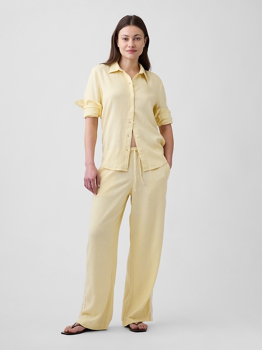 Image number 1 showing, Linen-Blend Stripe Wide-Leg Pants