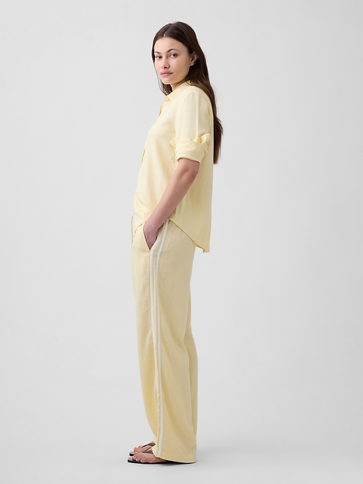 Image number 3 showing, Linen-Blend Stripe Wide-Leg Pants