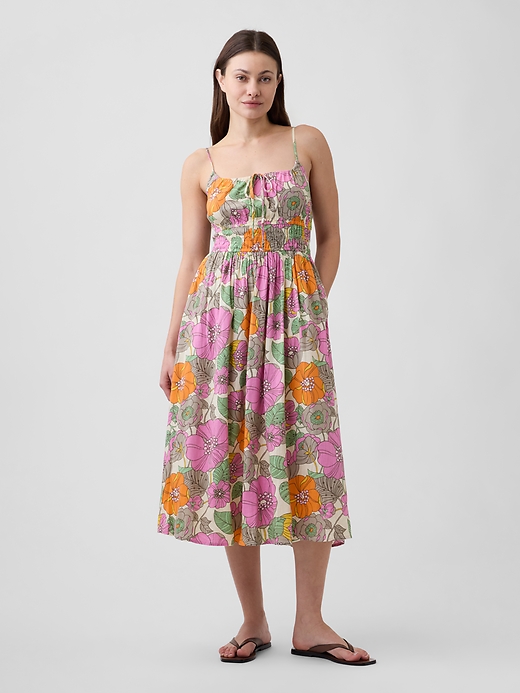 Image number 1 showing, Smocked Tie-Front Midi Dress