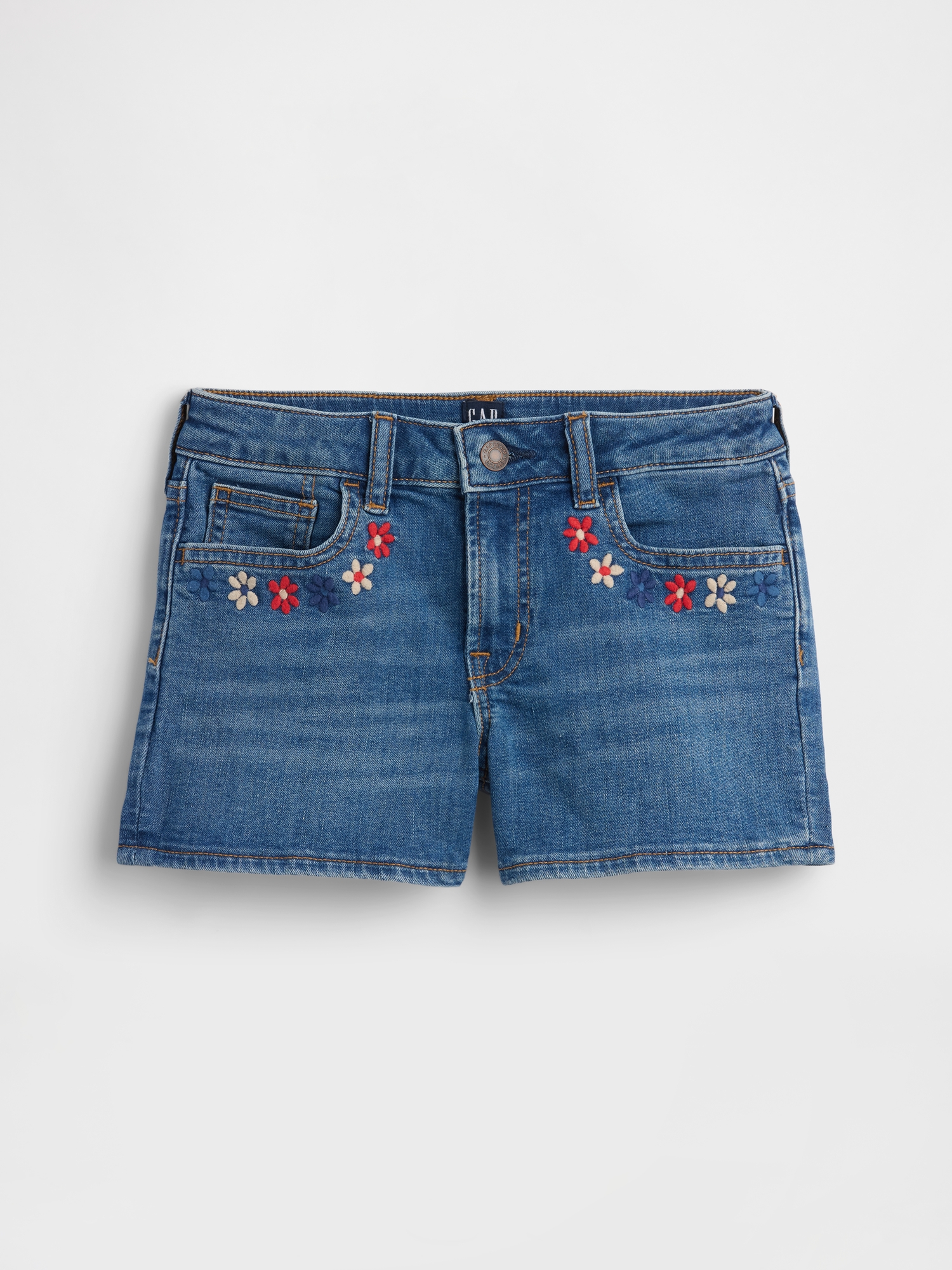 Kids High Rise Embroidered Denim Shorts | Gap Factory