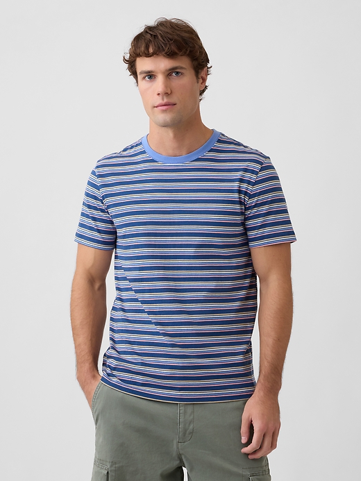 L'image numéro 1 présente T-shirt ras du cou doux de tous les jours à rayures
