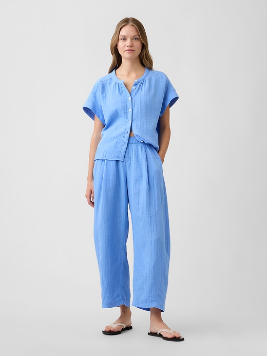 Image number 1 showing, Mid Rise Pull-On Barrel Gauze Pants