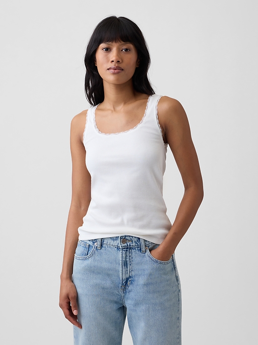 Image number 1 showing, Ribbed Lace-Trim Tank Top