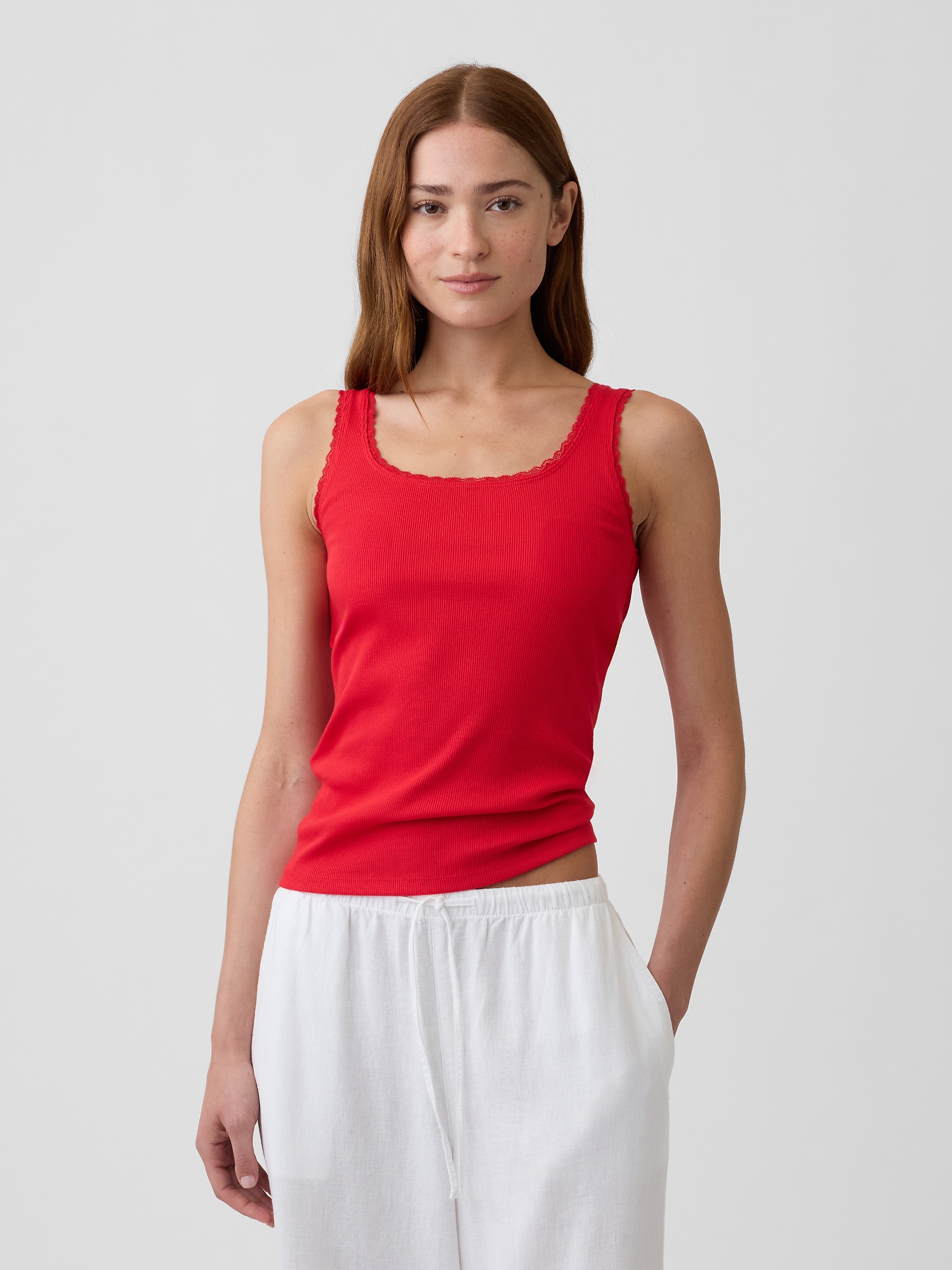 Ribbed Lace-Trim Tank Top | Gap Factory