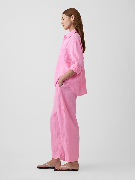 L'image numéro 3 présente Pantalon coupe baril en gaze à taille mi-basse extensible