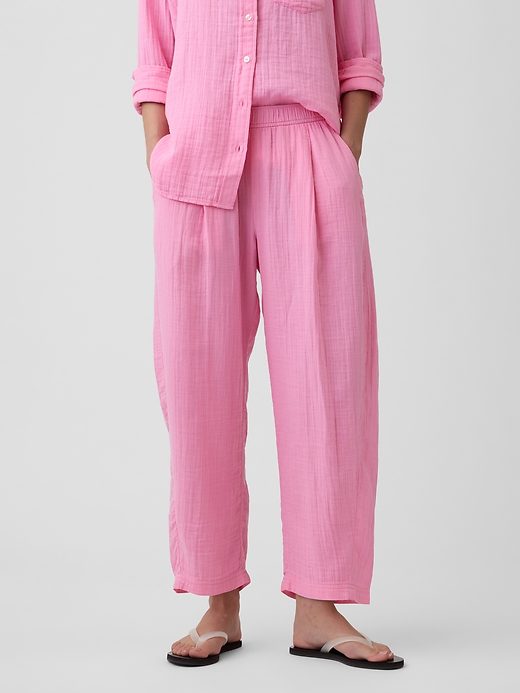 L'image numéro 2 présente Pantalon coupe baril en gaze à taille mi-basse extensible