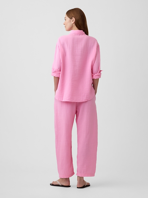 L'image numéro 4 présente Pantalon coupe baril en gaze à taille mi-basse extensible
