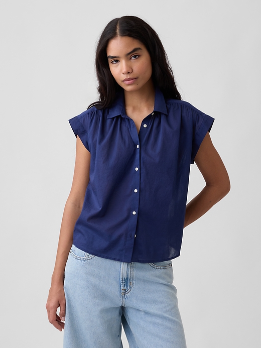 Image number 1 showing, Collared Cap-Sleeve Shirt