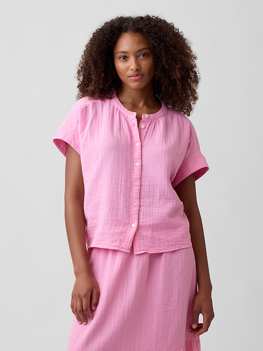 Image number 1 showing, Relaxed Button-Up Gauze Top