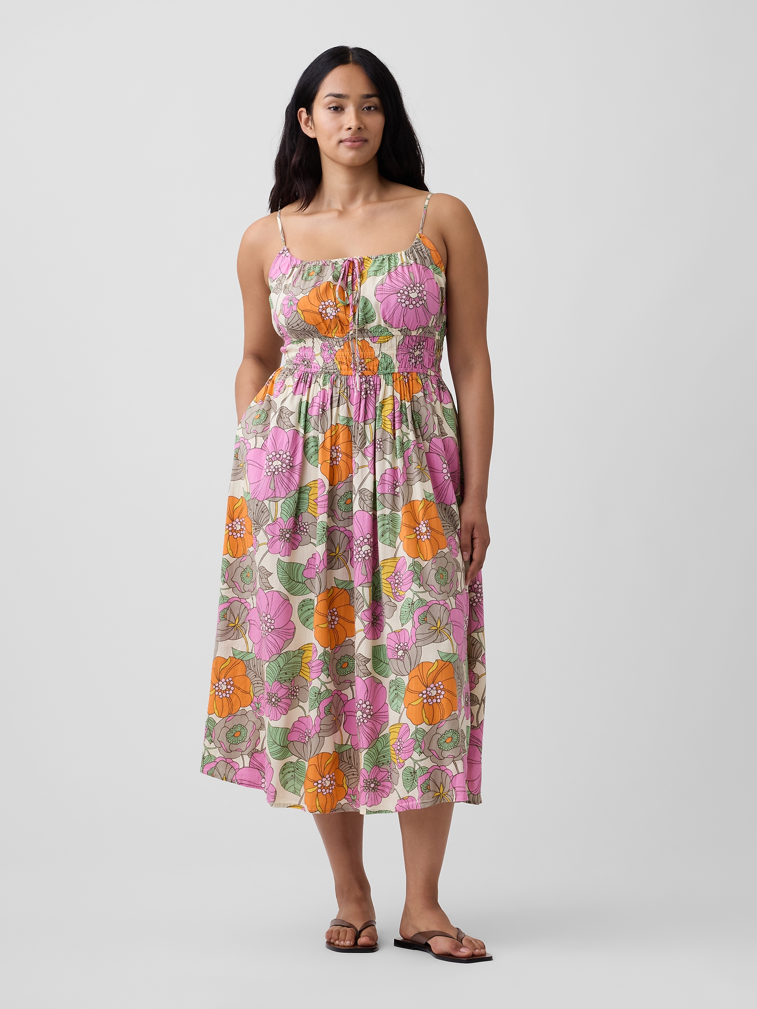 Smocked Tie-Front Midi Dress | Gap Factory