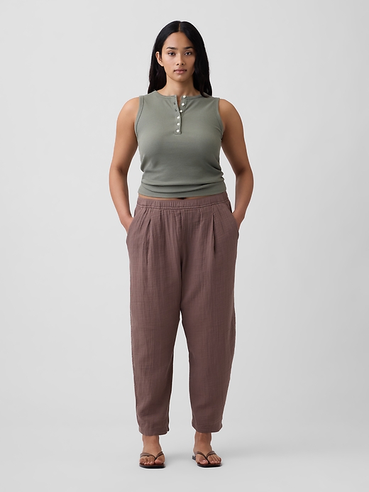 Image number 5 showing, Mid Rise Pull-On Barrel Gauze Pants
