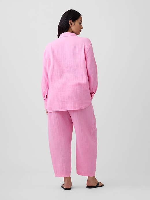 L'image numéro 6 présente Pantalon coupe baril en gaze à taille mi-basse extensible