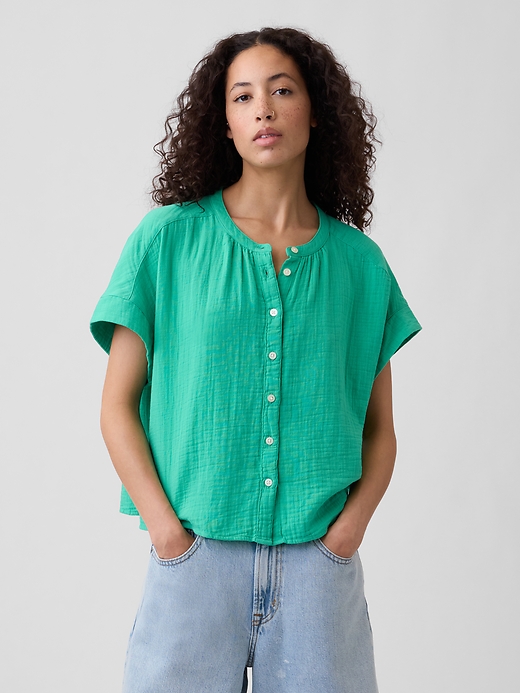 Relaxed Button-Up Gauze Top | Gap Factory