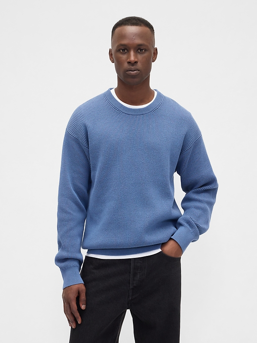 Oversized Fisherman-Stitch Crewneck Sweater | Gap Factory